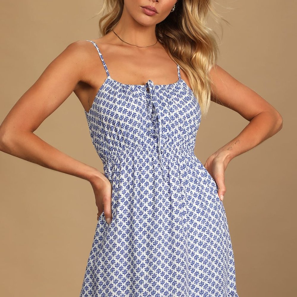 Grecian Getaway Blue and White Print Mini Dress